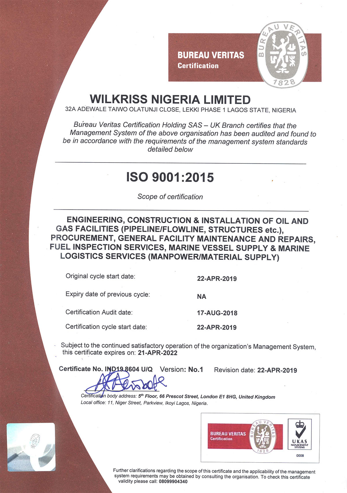 ISO 9001 certificate